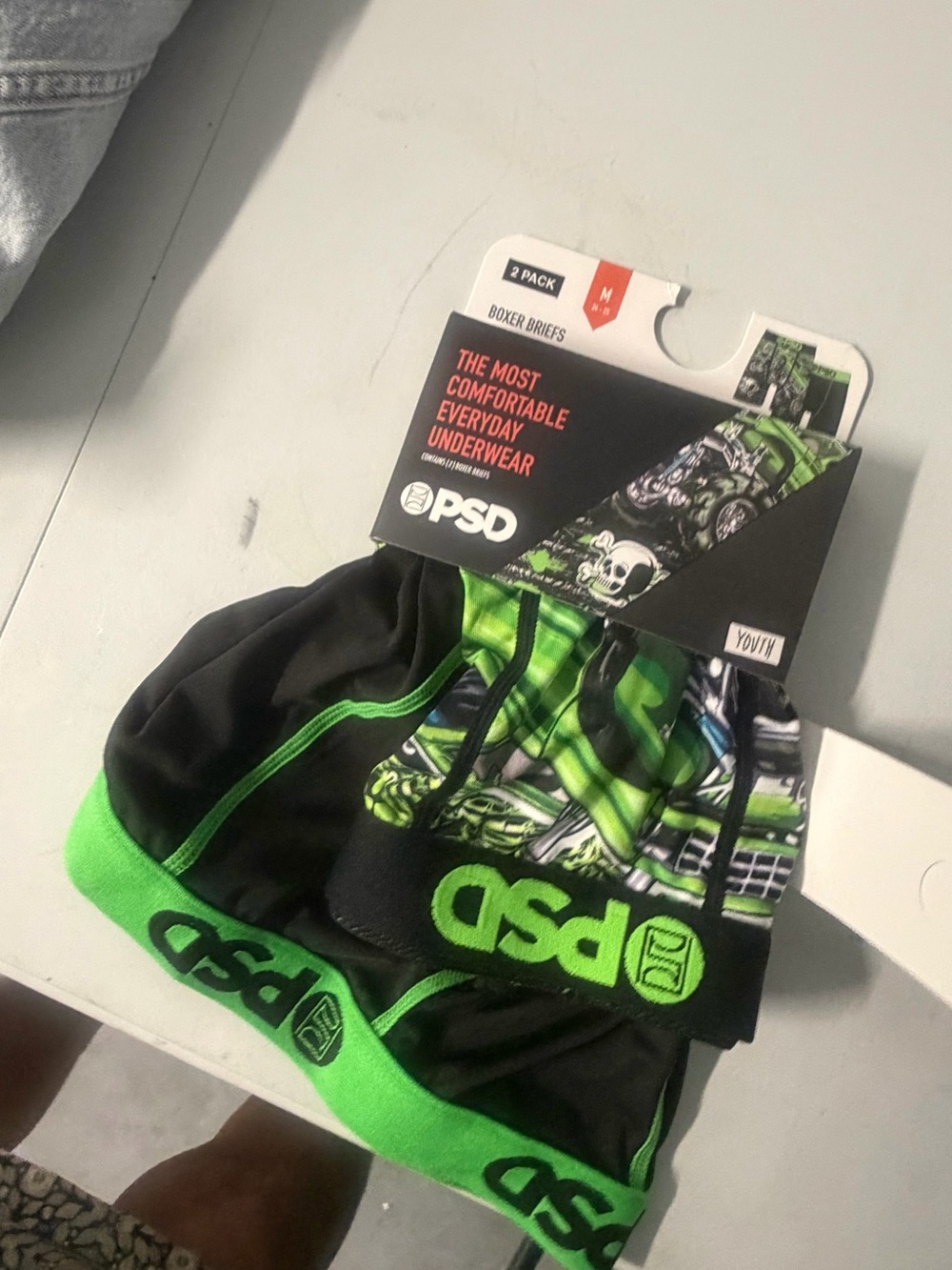 PSD youth boys  Green & Black Boxer Briefs - 2 Pack size medium nwt